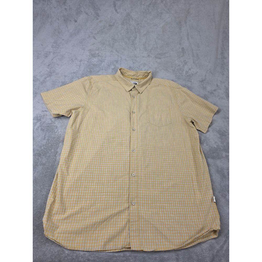 The North Face Mens XL Gingham Short‎ Sleeve Button Up Shirt Yellow White